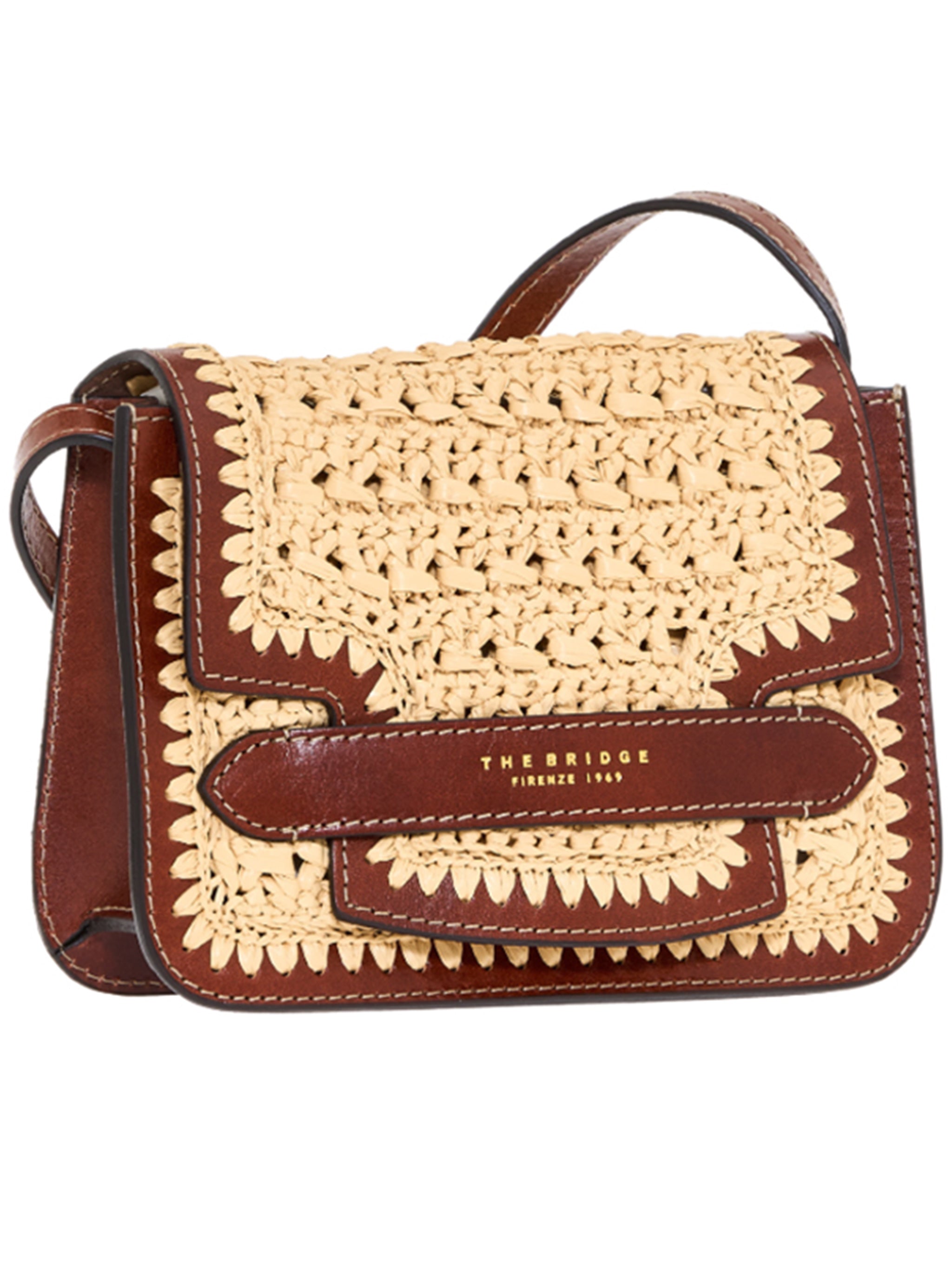 Brown Crossbody Compact Raffia Satchel
