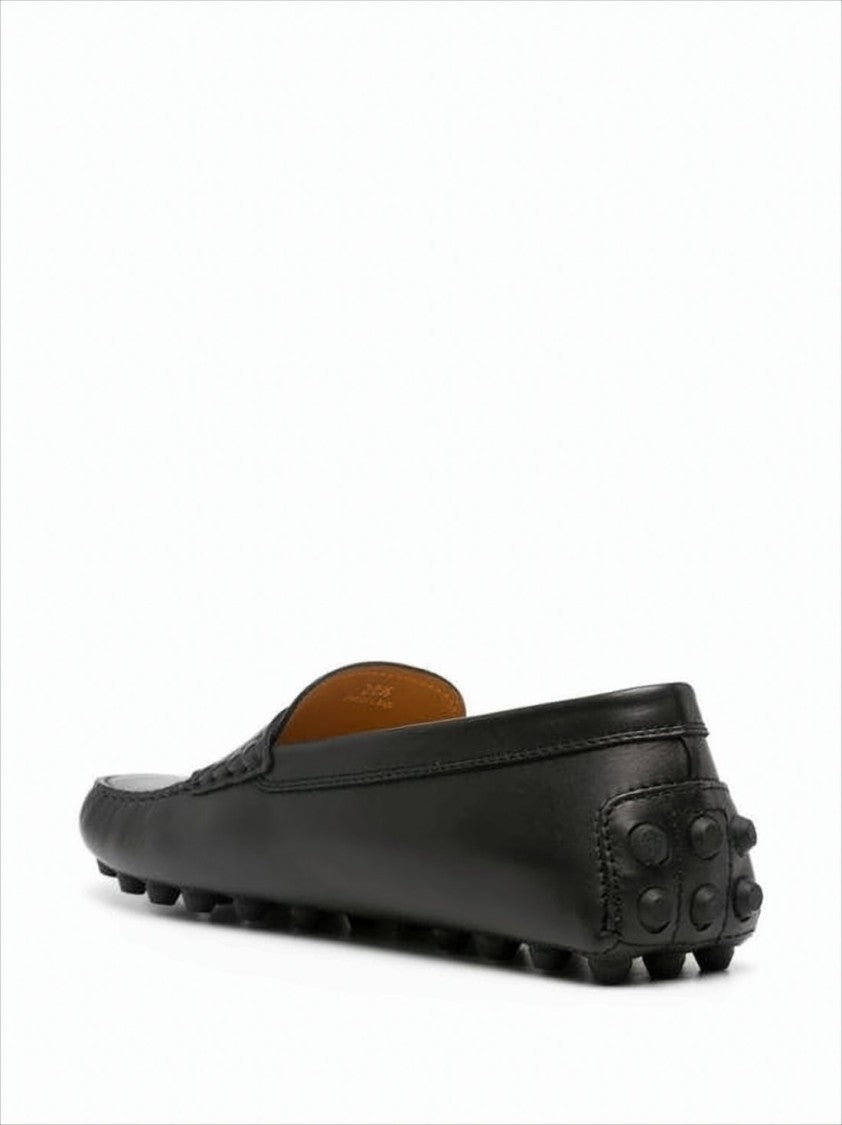 Penny Strap Black Leather Loafer with Pebbled Sole
