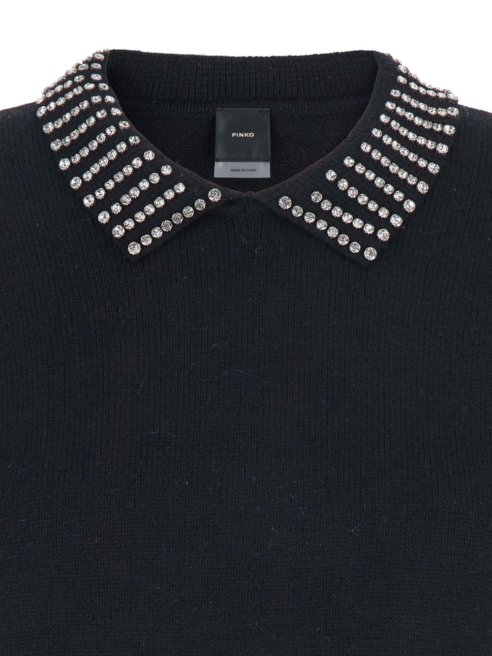 Fitted Sweater With Rhinestone-Embellished Polo Collar