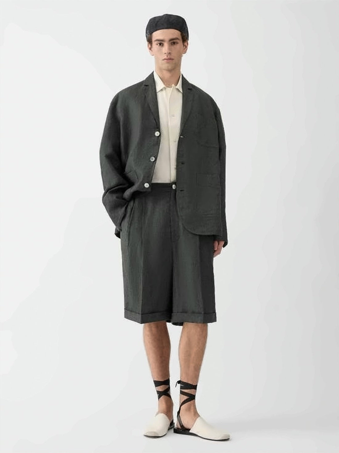 Relaxed Fit Pleated Bermuda Shorts with Cuffed Hem