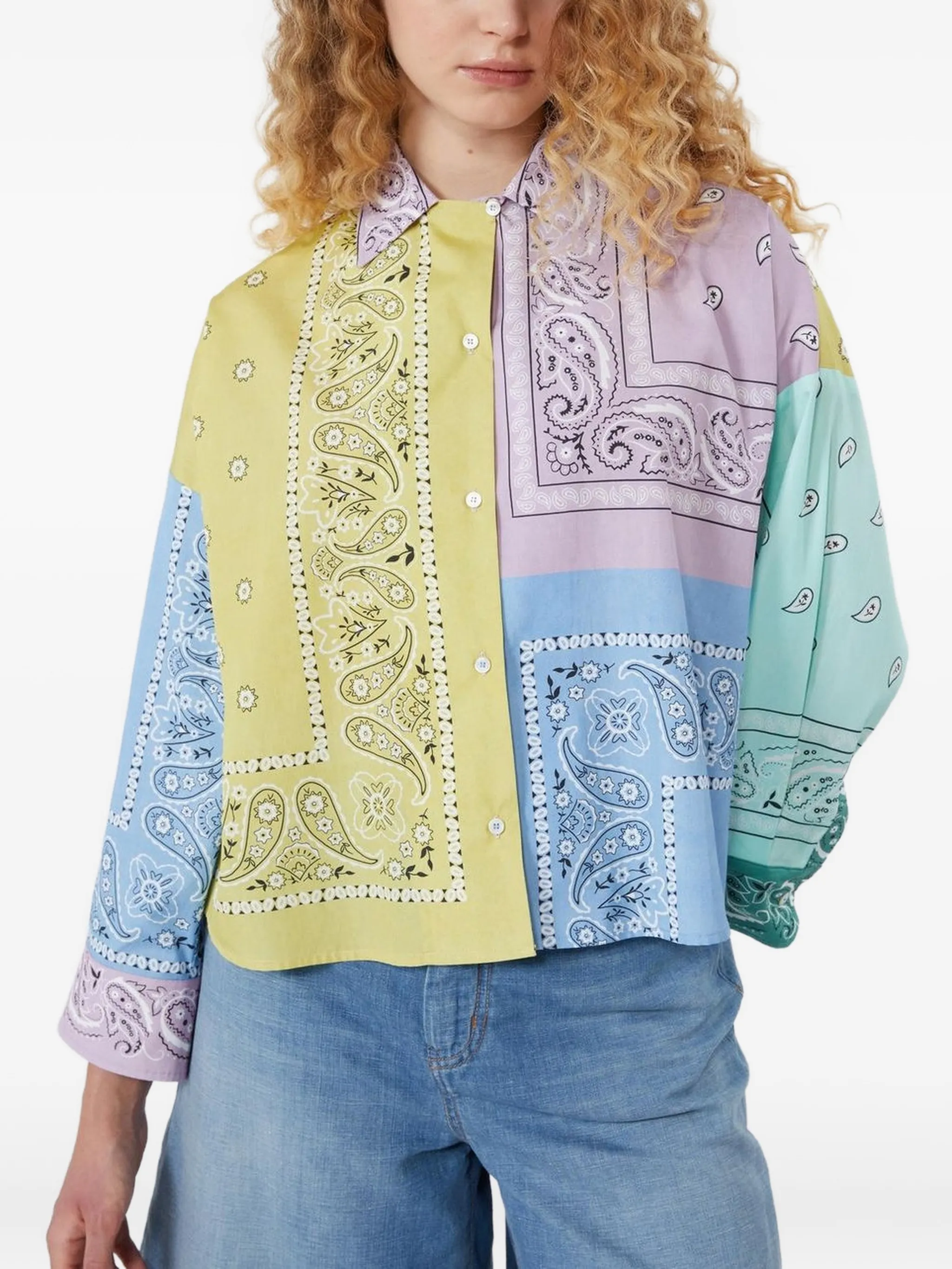 Patchwork Cropped Jacket with Classic Collar