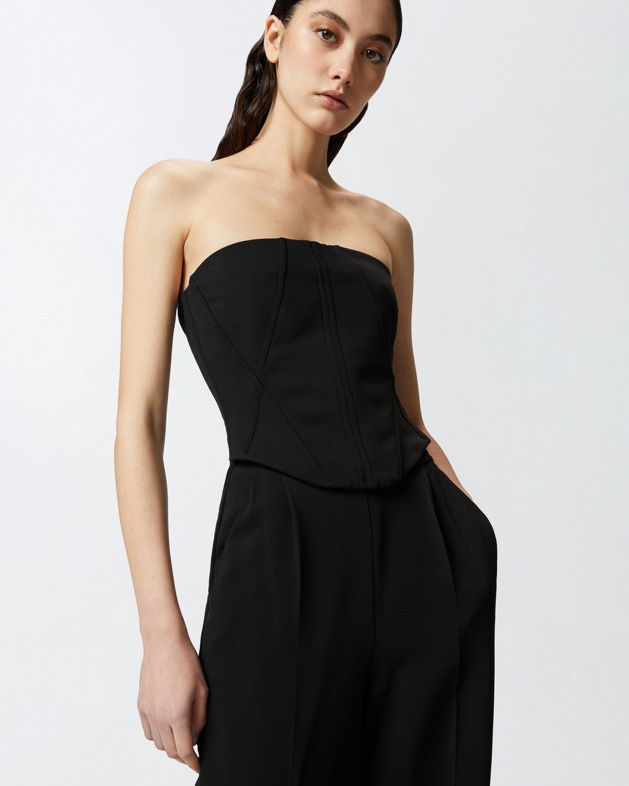 Strapless Black Jumpsuit With Structured Seams