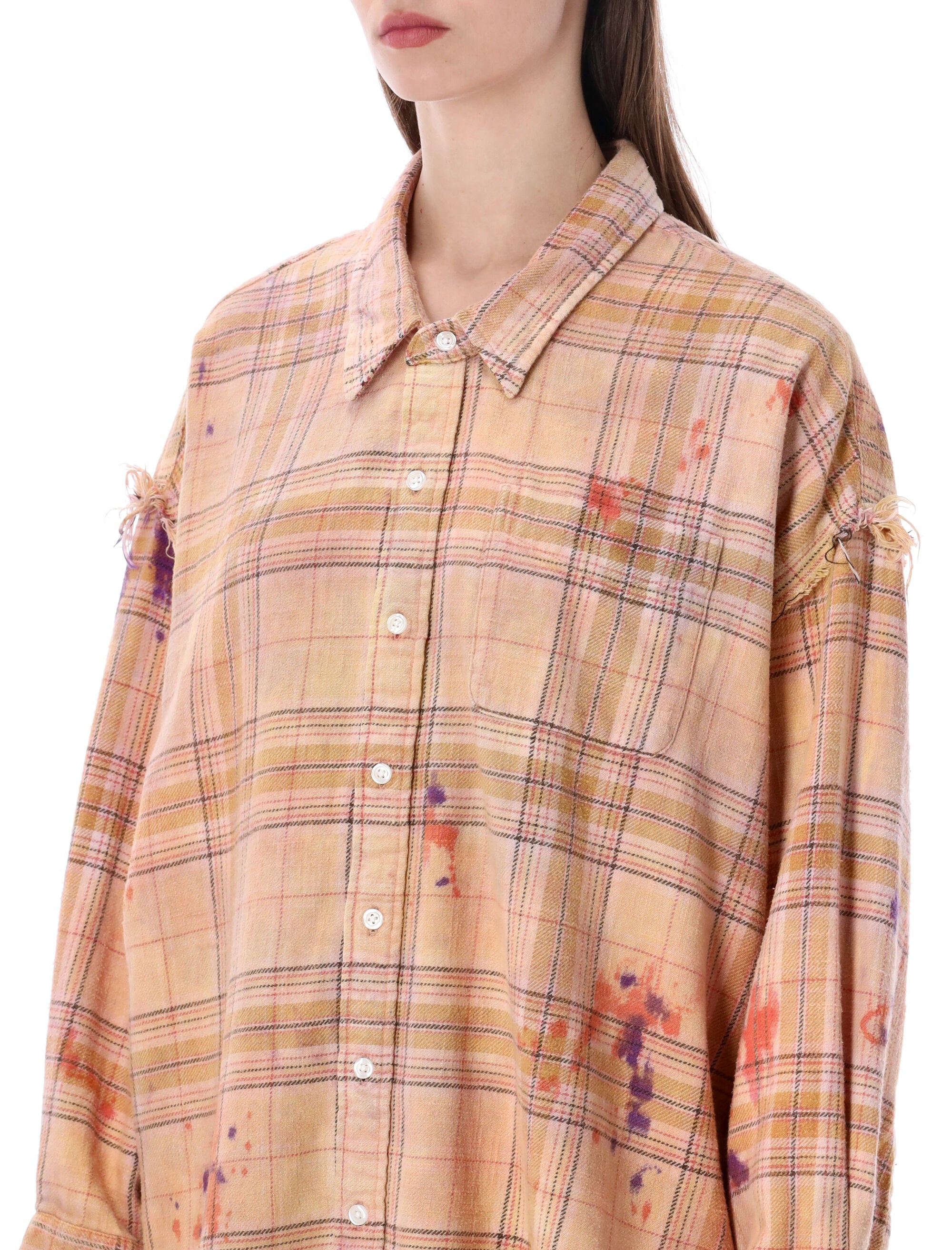 Shredded Plaid Cotton Overshirt