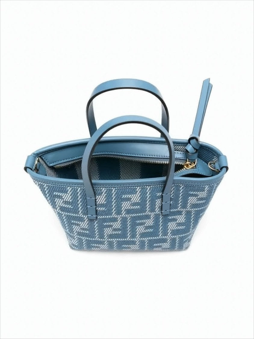 Trapezoidal Woven Fabric Tote Bag With Leather Trim