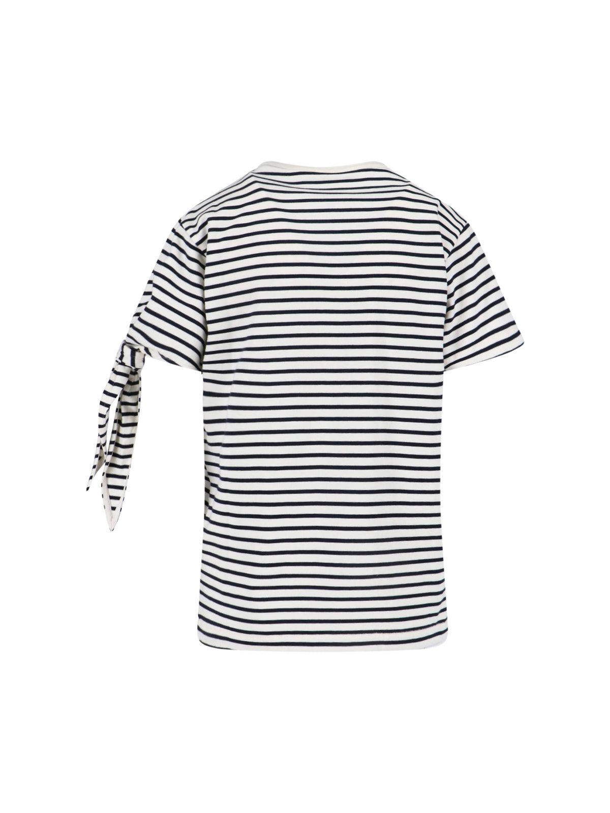 White Striped Knotted Sleeve Cotton T-Shirt