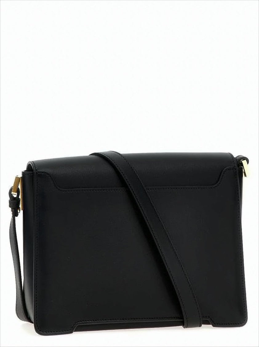 Smooth Calf Leather Crossbody Bag with Gold-tone Clasp