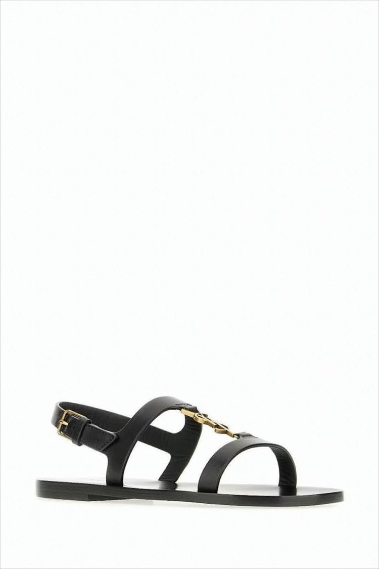 Flat Lambskin Sandals with Gold-tone Metal Detail