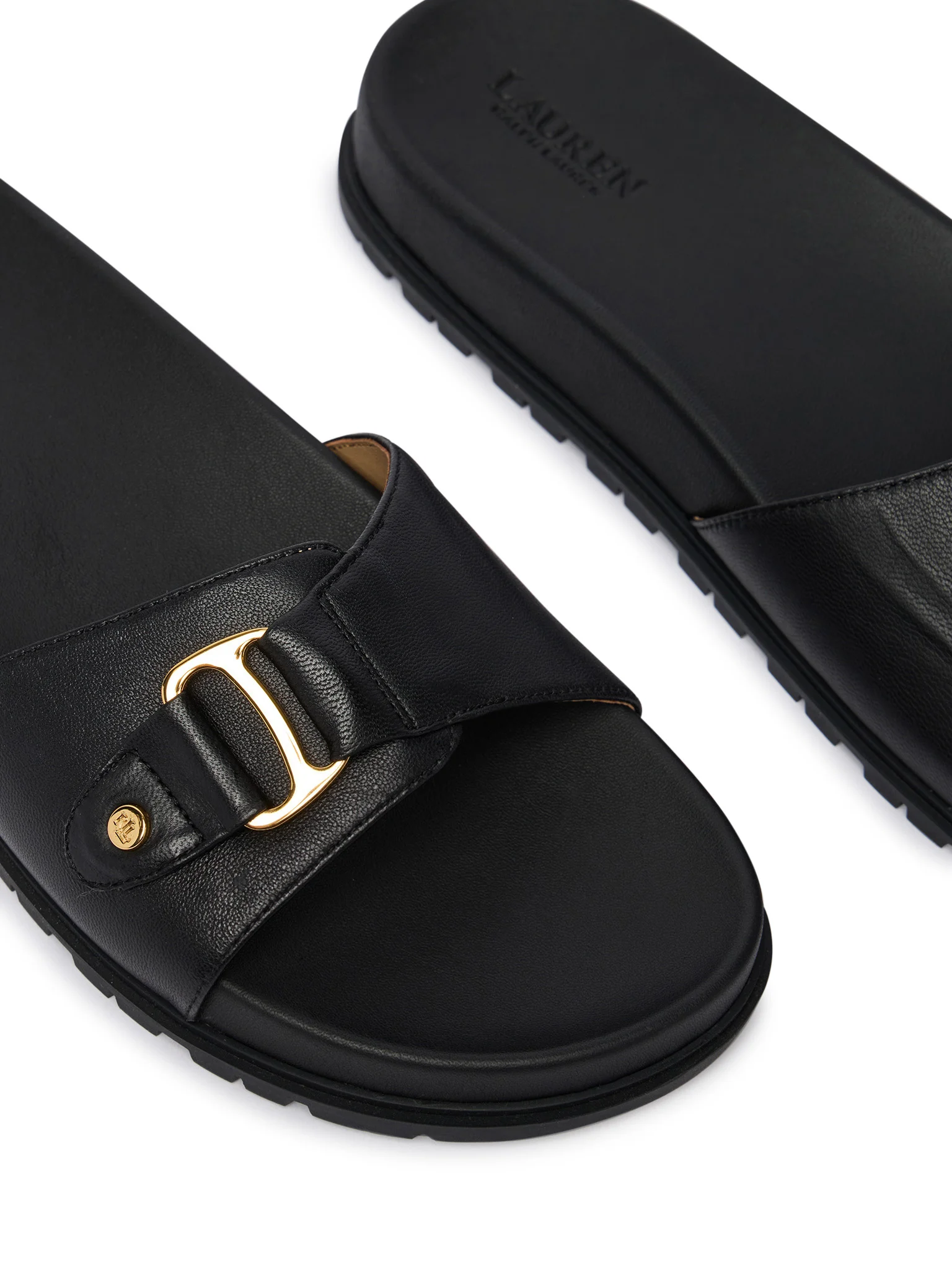 Slide Sandals with Gold-Tone Buckle Detail