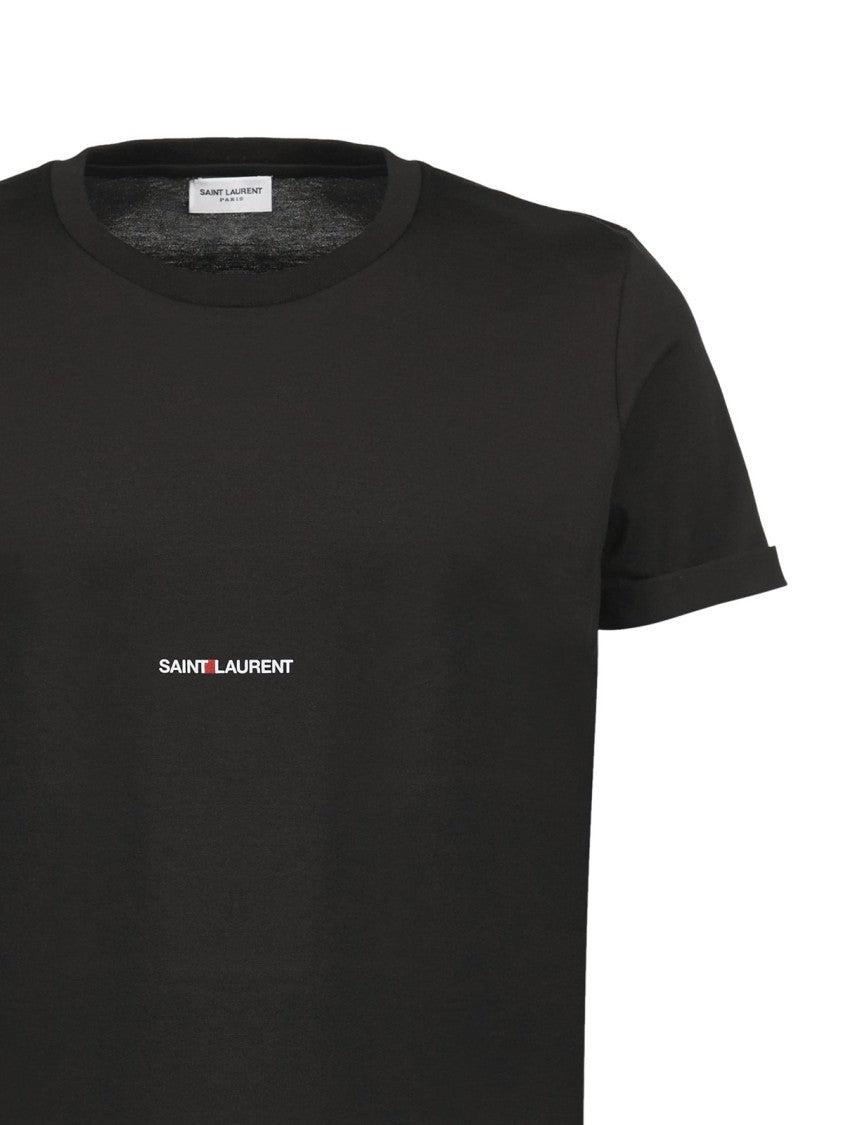 Cropped Short-Sleeved T-shirt with Centered Text Logo