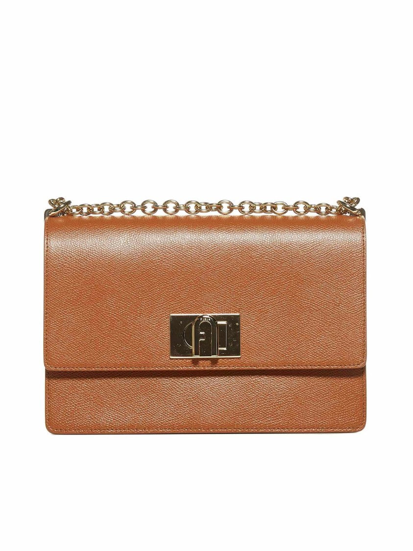 Structured Leather Shoulder Bag With Metallic Clasp