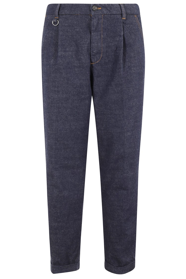 Denim Blue Trousers with Tapered Leg