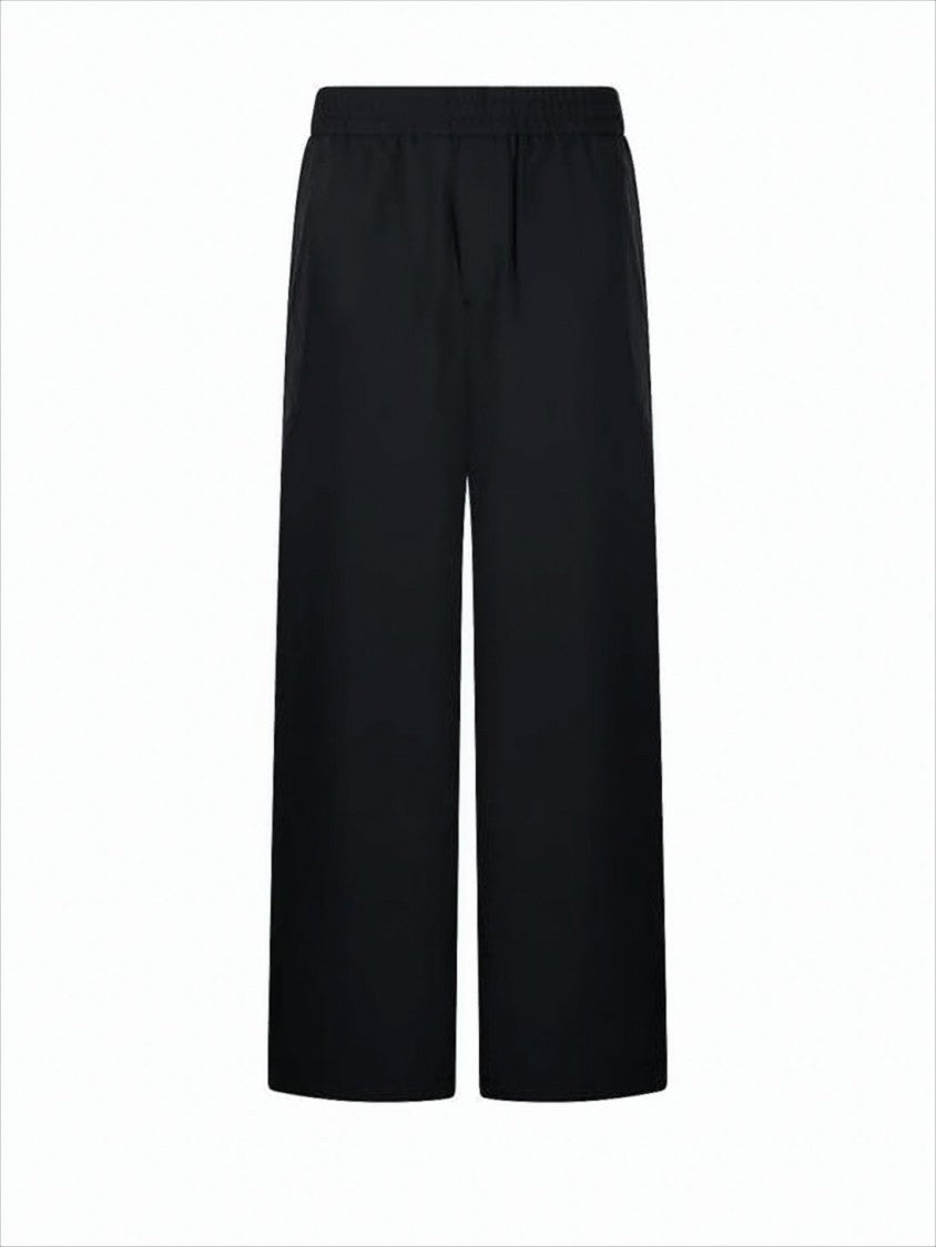 Wide-Leg Wool Pants with Elastic Waistband