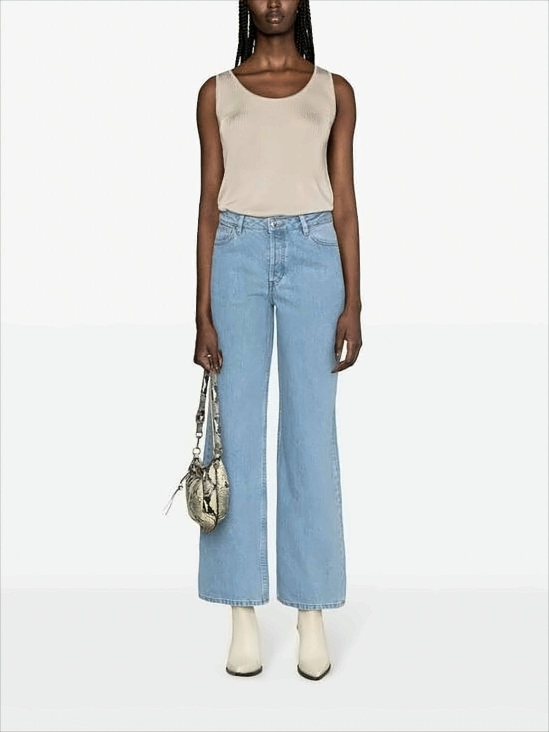 Cropped High-Waist Denim Pants with Classic Five-Pocket Design