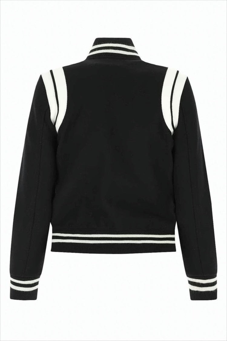 Cropped Varsity Jacket with White Striped Details