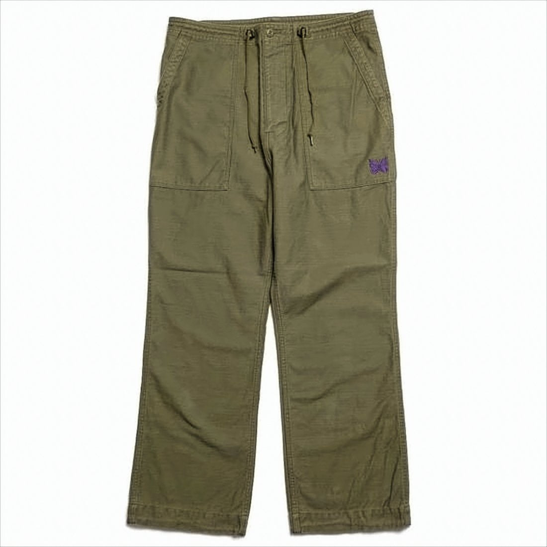 Olive Green Straight-Leg Pants with Drawstring Waist