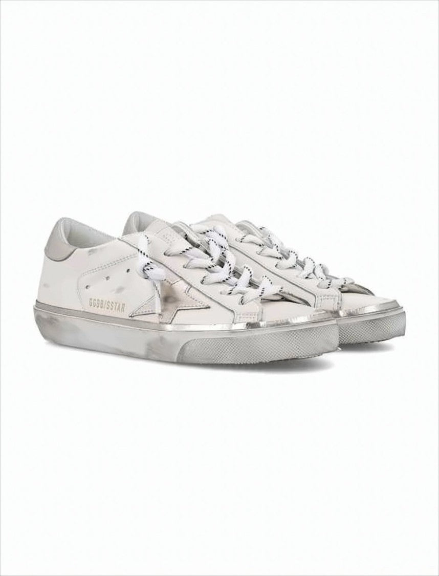 Distressed White Leather Sneakers