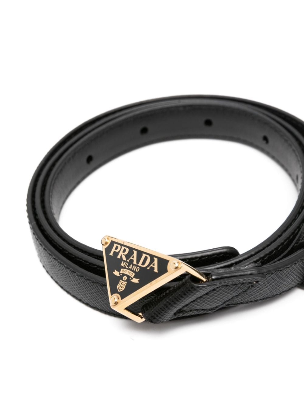 Textured Leather Belt With Triangular Metal Buckle
