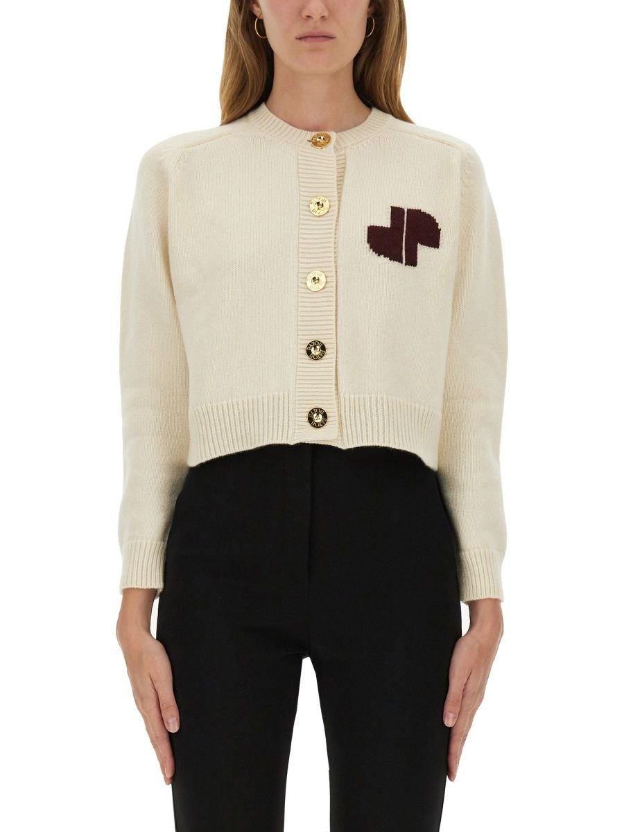 Cropped Intarsia Cardigan With Decorative Buttons