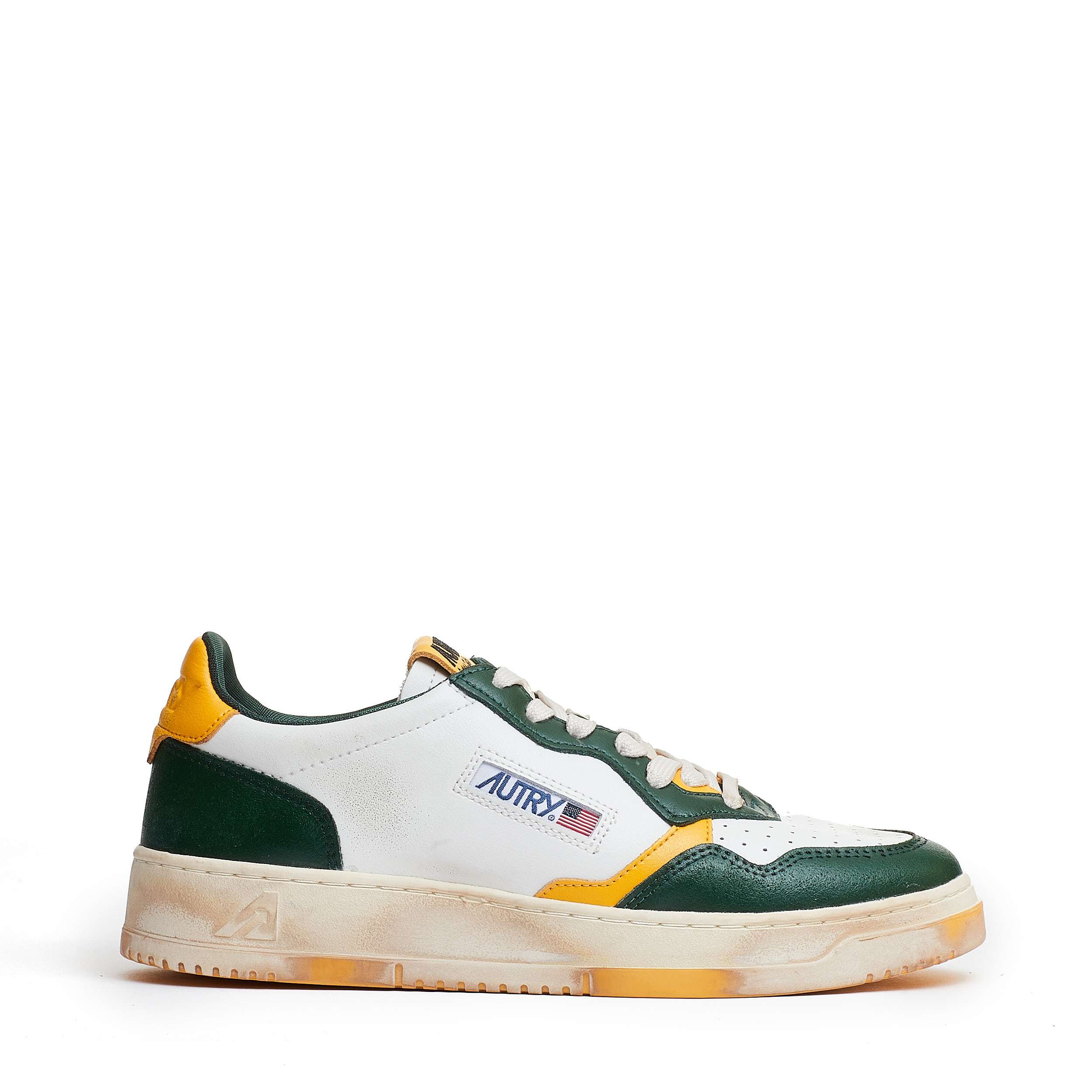 White/Green/Yellow Medalist Low Super Vintage Leather Sneakers