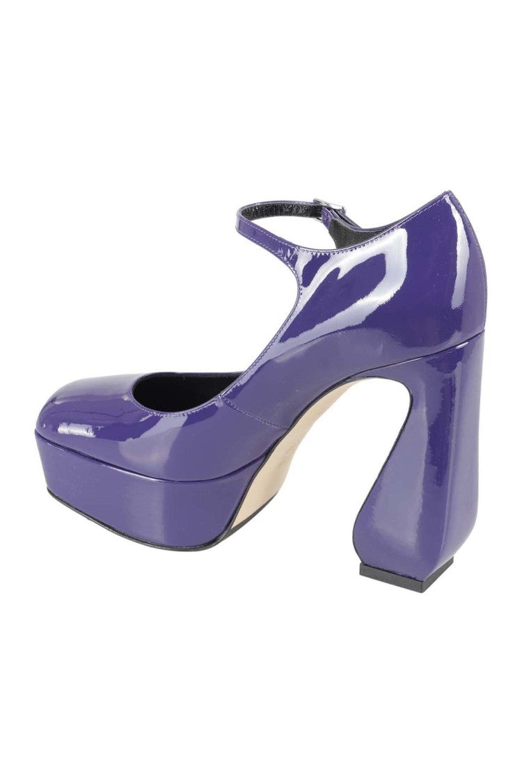 Rounded Toe Patent Leather Pumps With Platform
