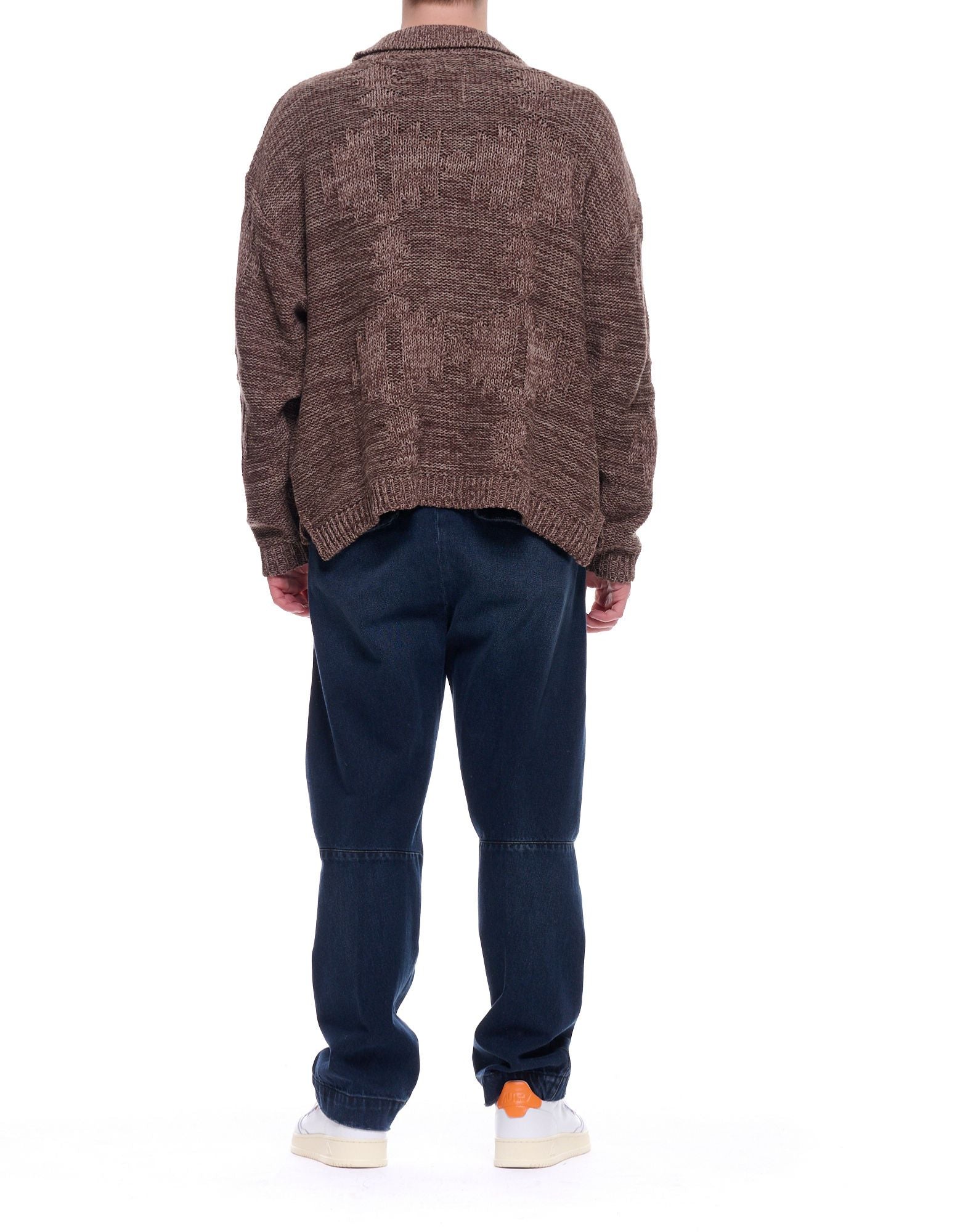 Brown Melange Wide Cropped Knit Overshirt