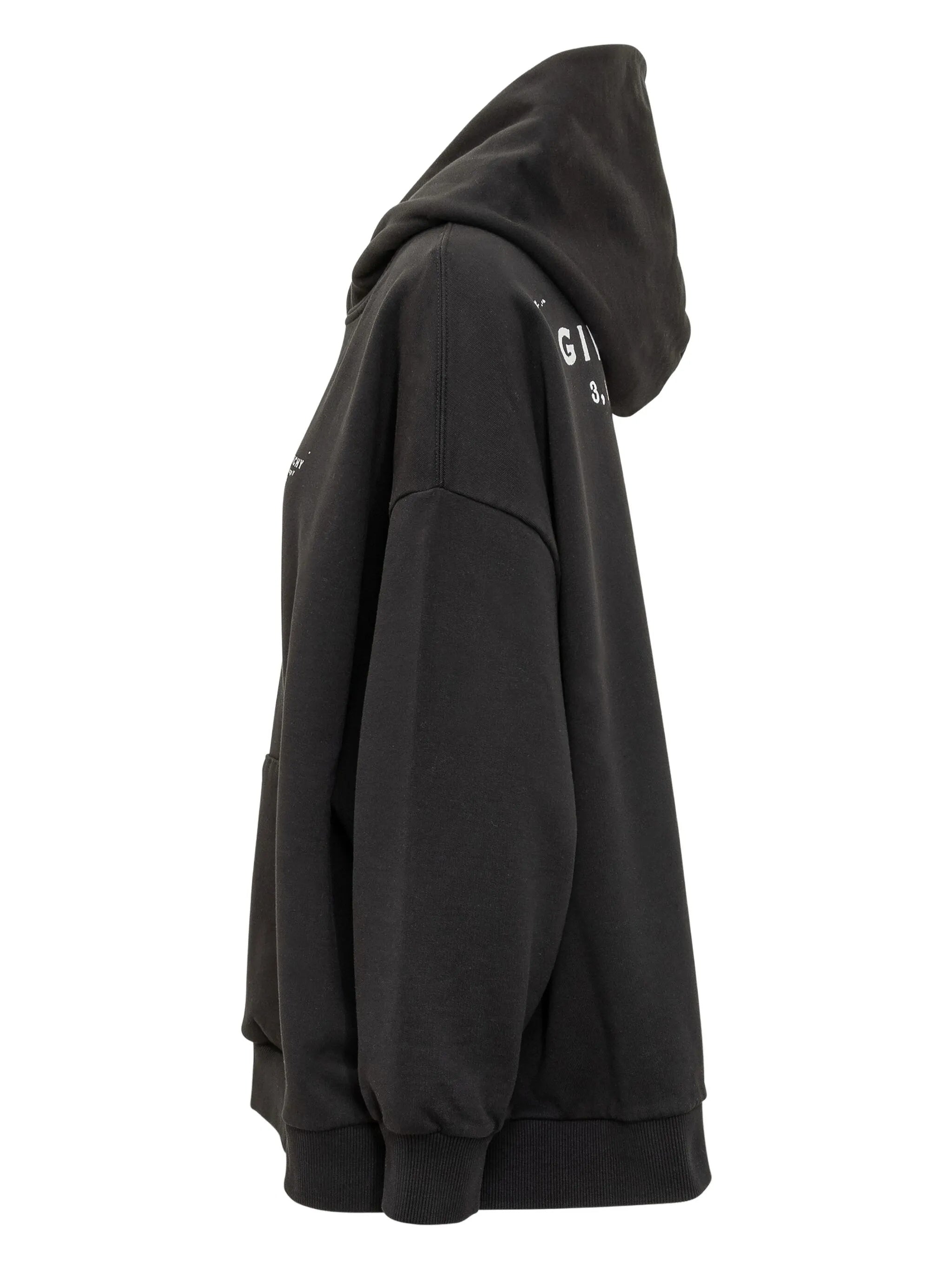 Relaxed Fit Black Cotton Graphic Hoodie
