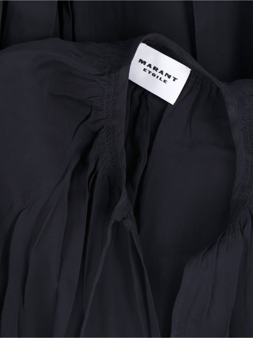 Black Semi-Transparent Midi Dress With Drawstring Waist