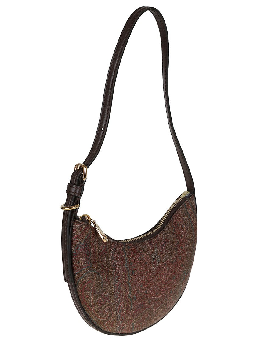 Crescent-Shaped Handbag With Rich Paisley Pattern