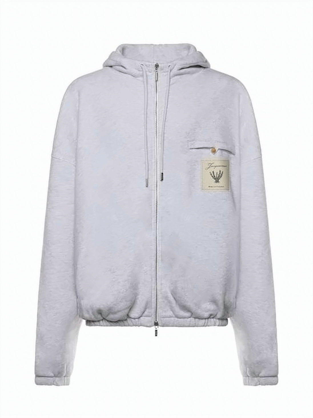 Light Grey Zip-Up Hoodie with Embroidered Detail