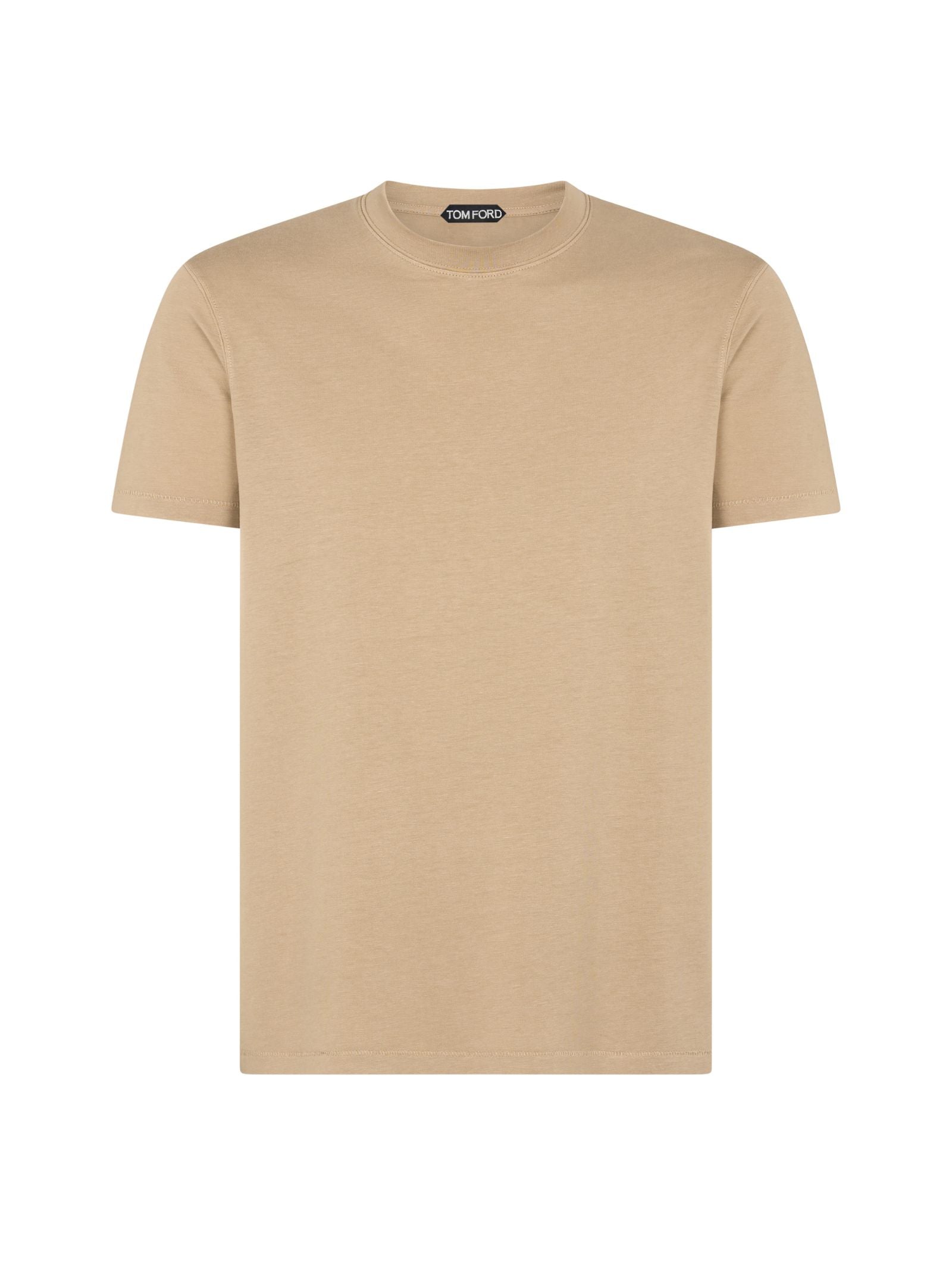 Beige Crewneck T-Shirt With Logo Embroidery