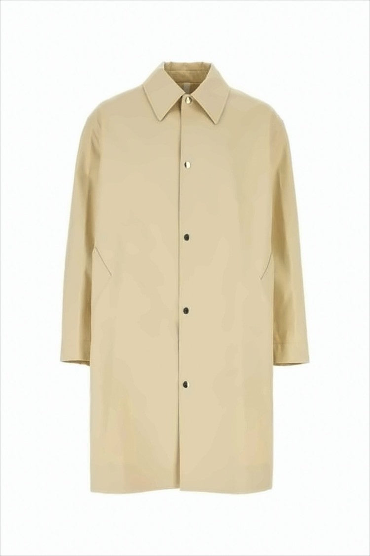 Beige Short-Sleeve Coat with Classic Collar