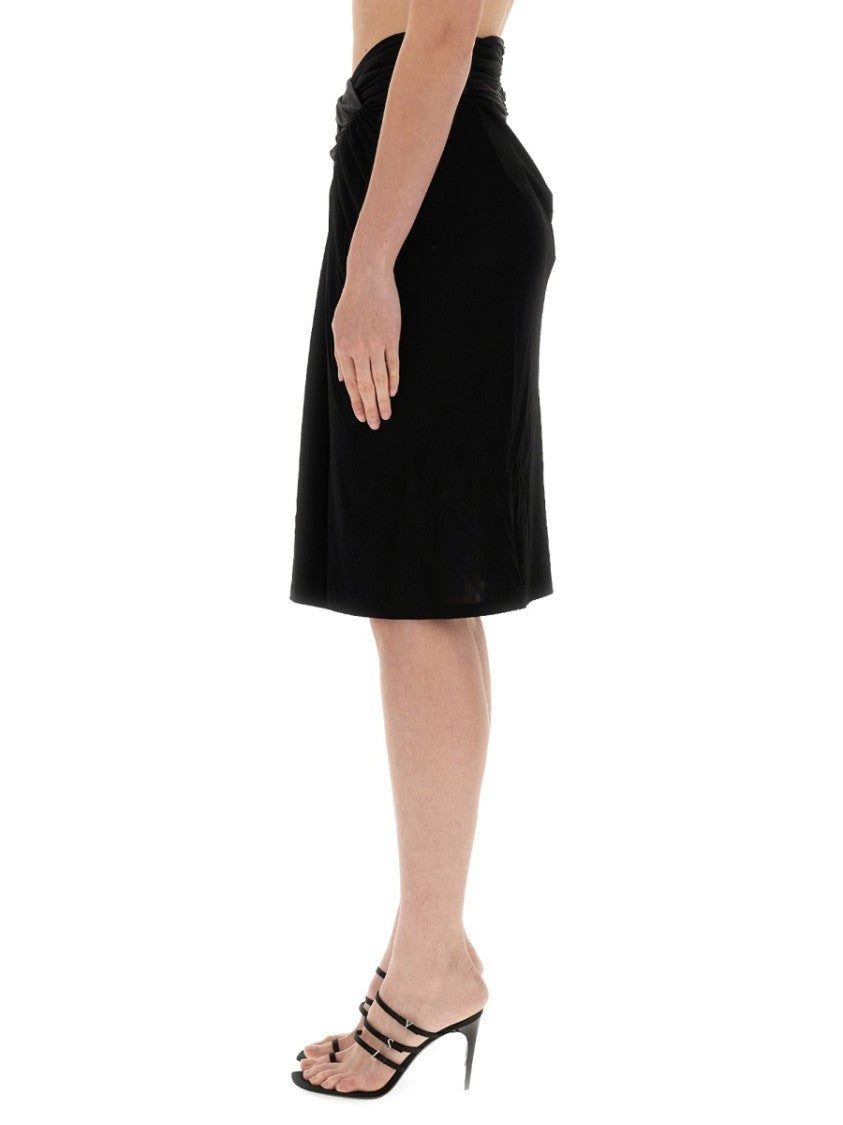 Fitted Black Pencil Skirt With Draped Detail
