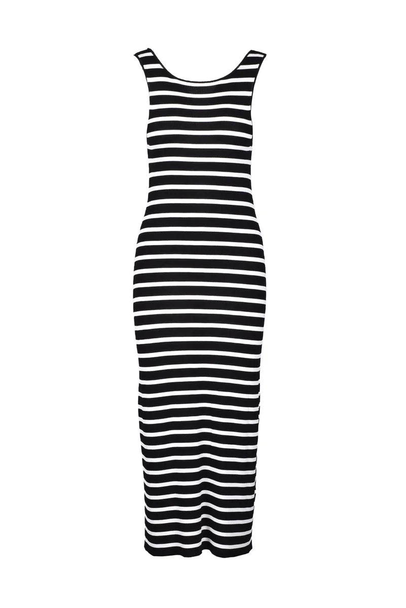 Long Knit Dress Silk Viscose - Black/White