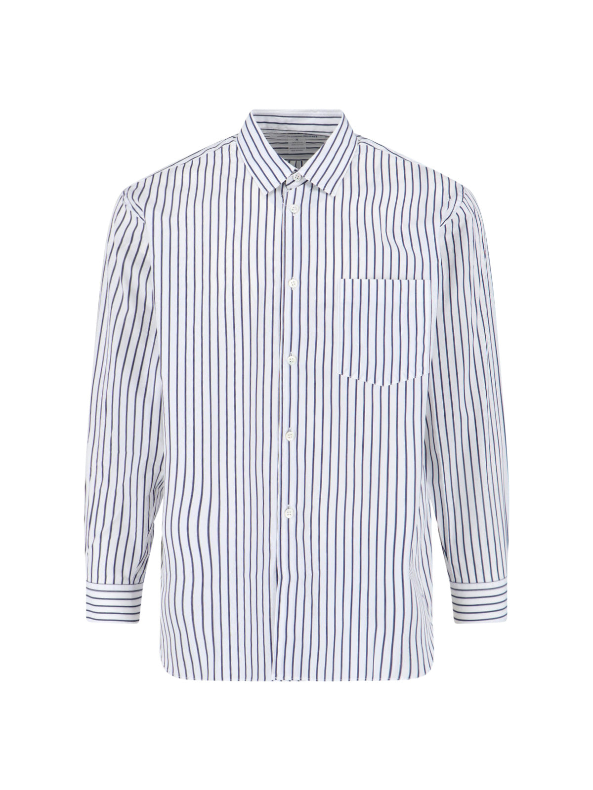 White Cotton Shirt With Blue Stripes And Classic Collar