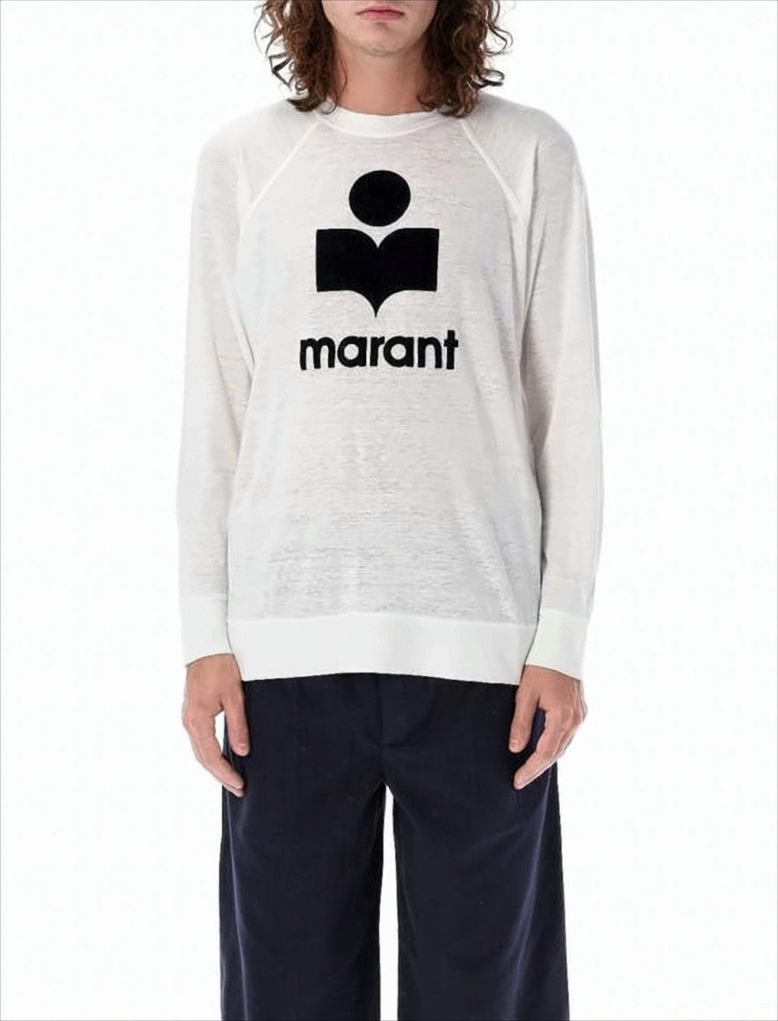 Relaxed-Fit Linen Long-Sleeve T-Shirt with Bold Graphic Logo