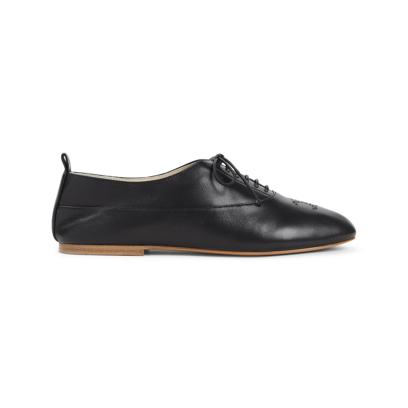 Almond Toe Derby Shoes In Black Lamb Leather