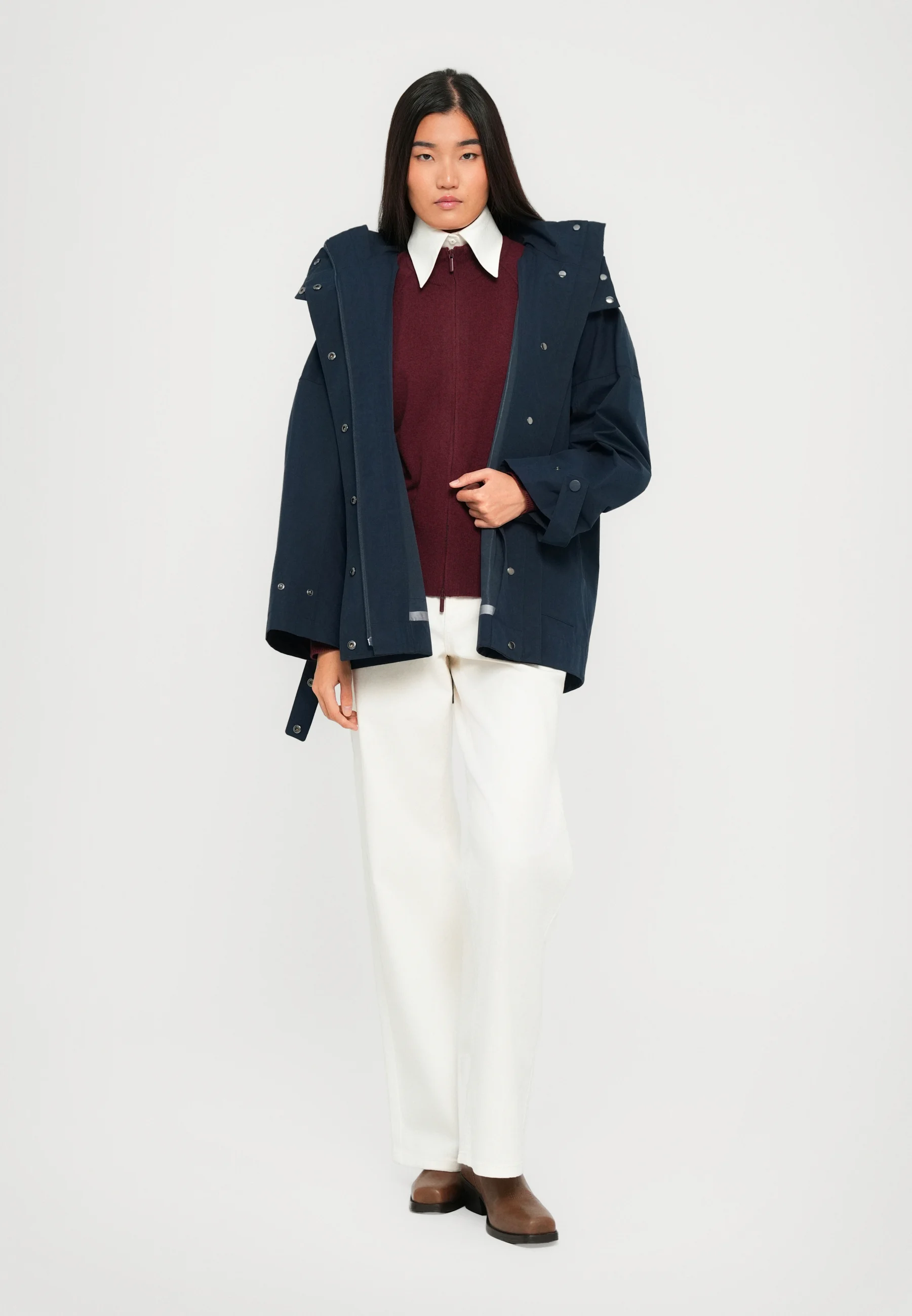 Versatile Blue Raincoat With Drawstring Hood