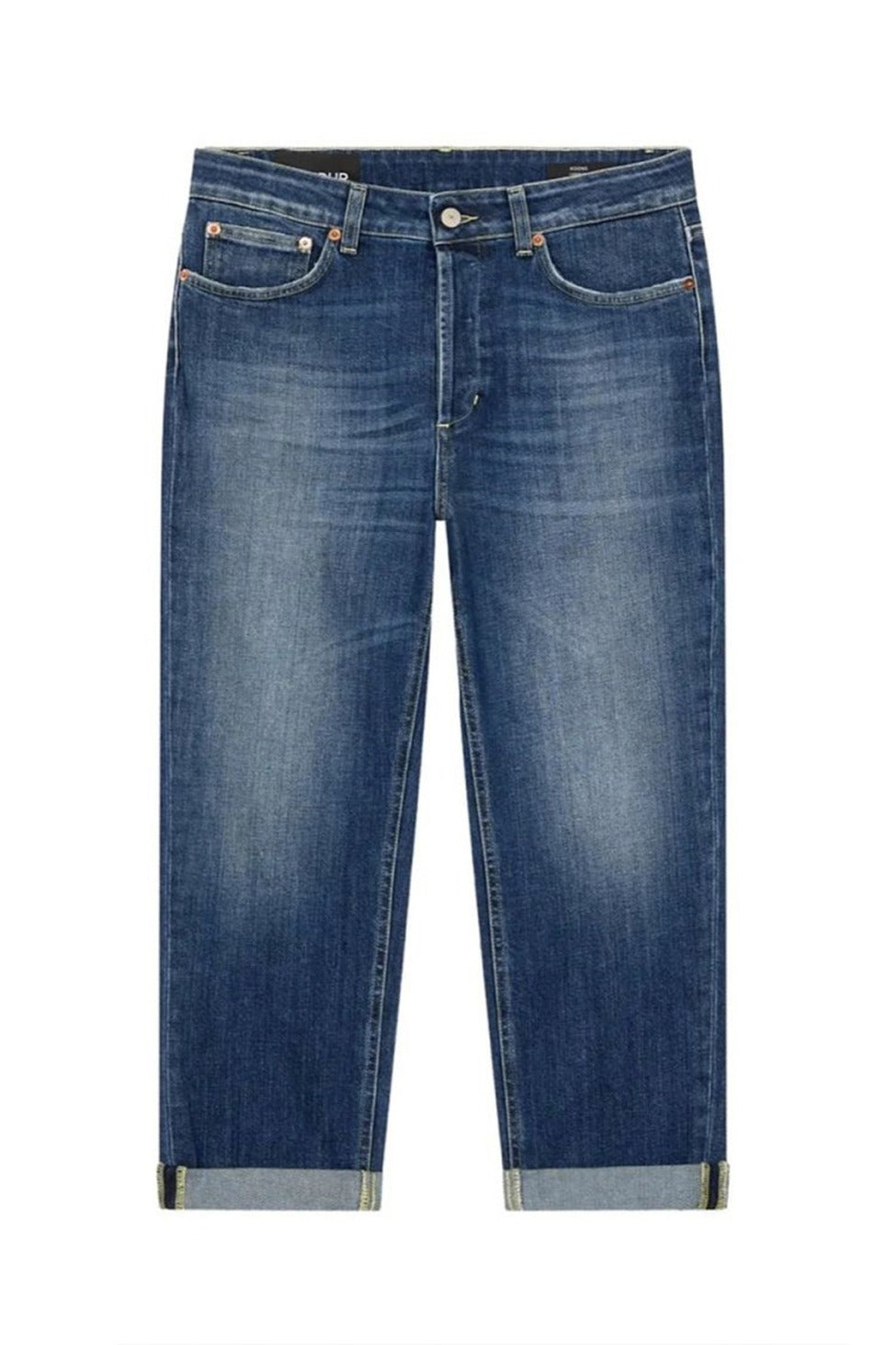 Relaxed Fit Blue Trousers With Tapered Leg And Rolled Cuffs