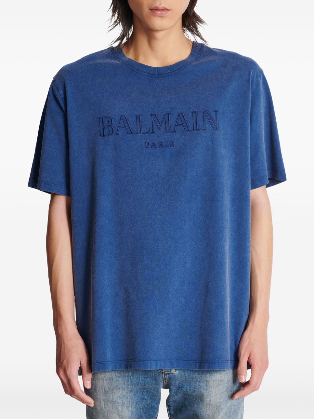 Navy Blue Cotton Logo Print T-Shirt