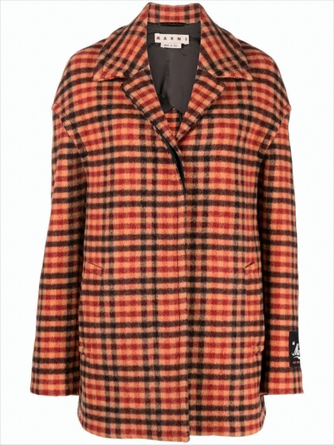 Boxy Mid-Length Trench Coat with Bold Checkered Pattern