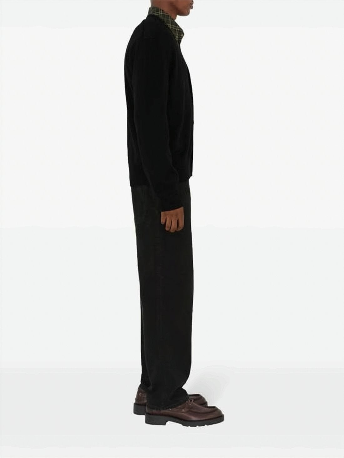 Classic V-Neck Black Wool Cardigan With Subtle Patch Detail