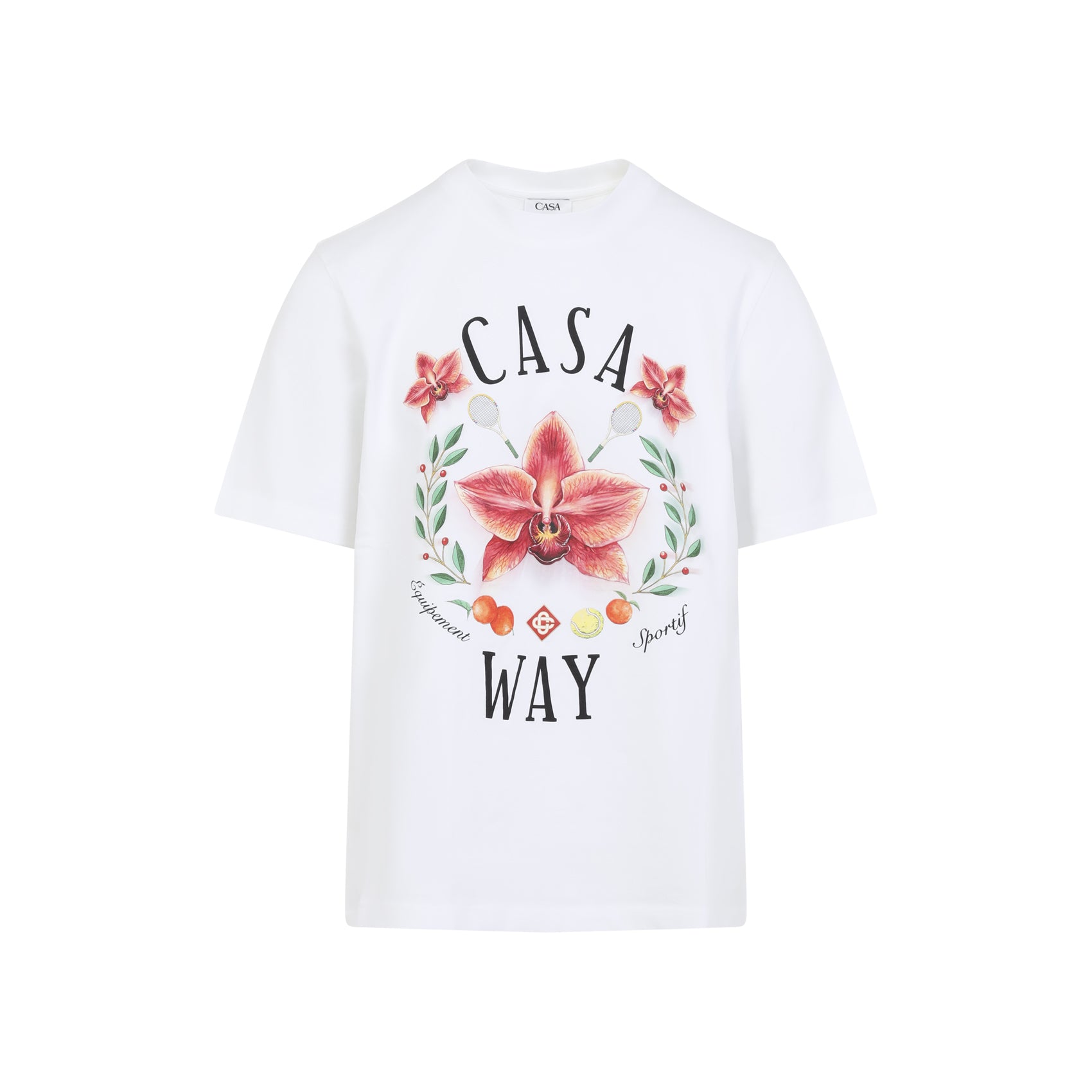 Floral Graphic Cotton T-Shirt With Tennis Motif