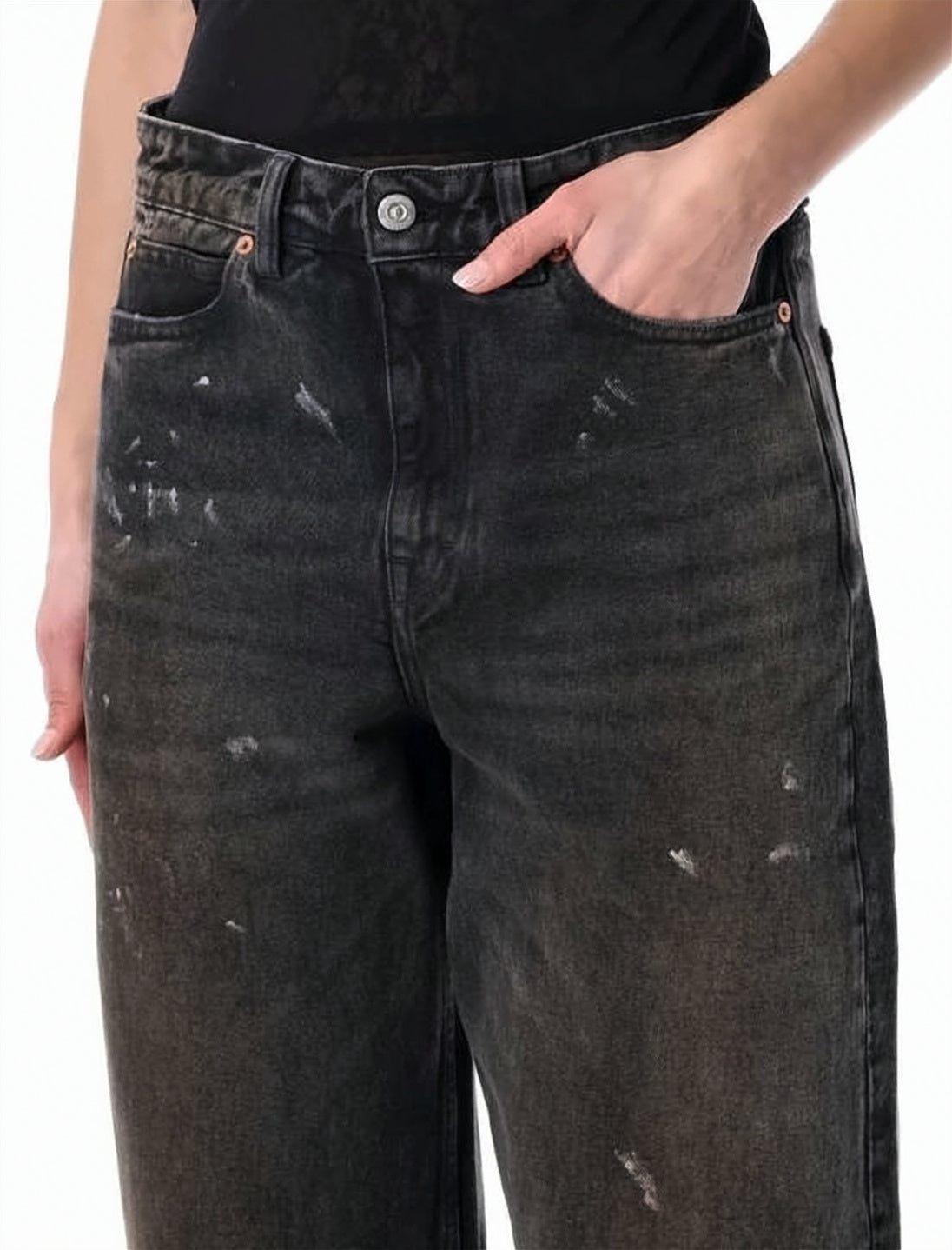 Relaxed Wide-Leg Denim Pants with Faded Black Wash