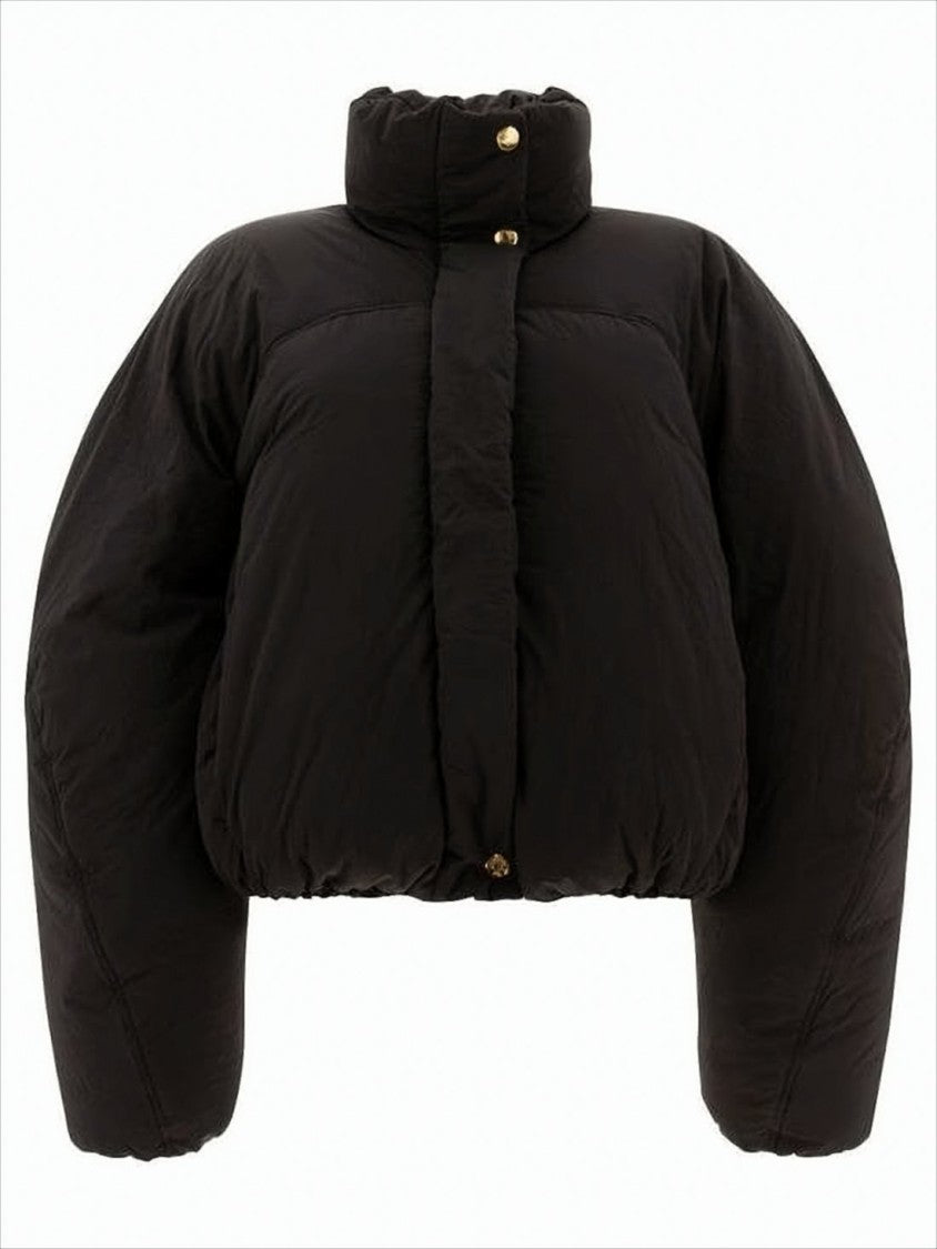 Cropped Black Puffer Jacket with Oversized Sleeves