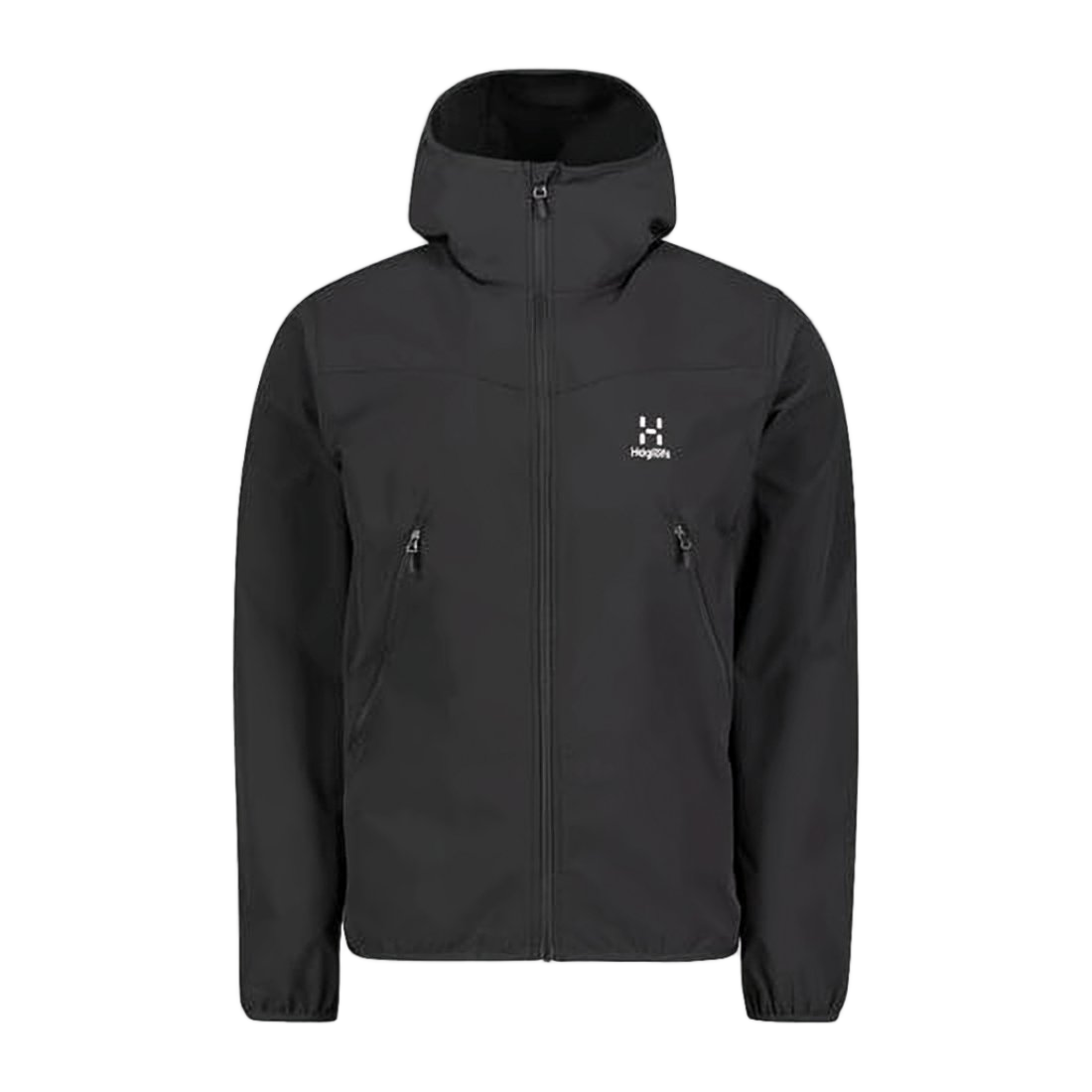 Minimalist Black Jacket with Front Zipper and Fitted Hood