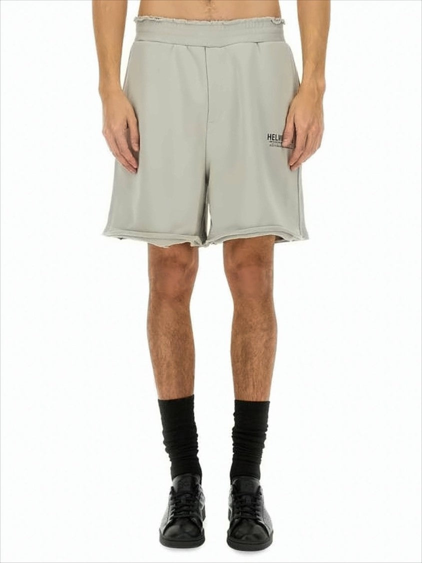Relaxed-Fit Grey Cotton Shorts with Raw-Edge Hem
