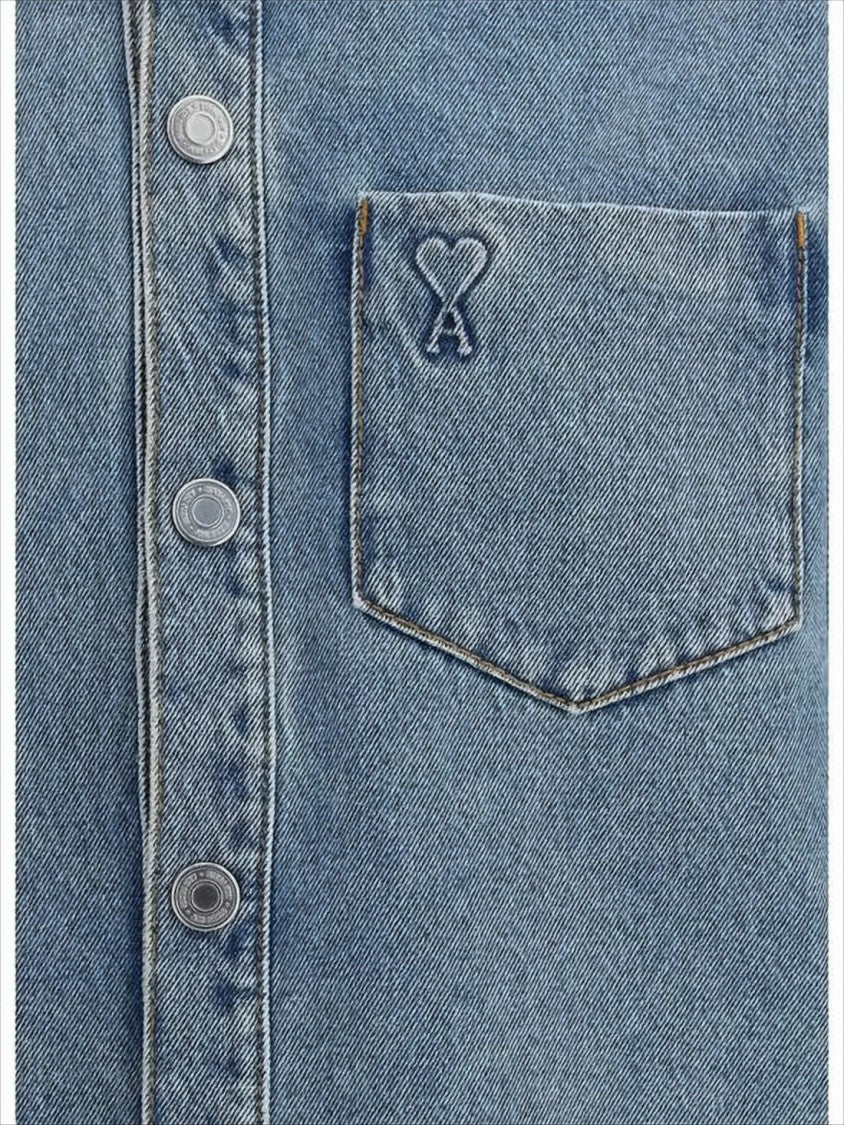 Denim Shirt with Classic Collar and Embroidered Detailing