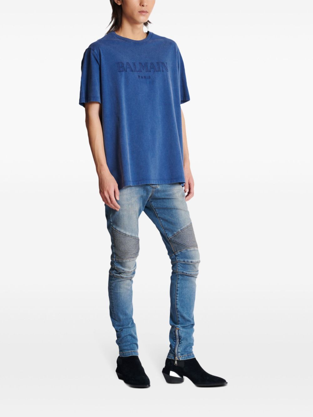 Navy Blue Cotton Logo Print T-Shirt