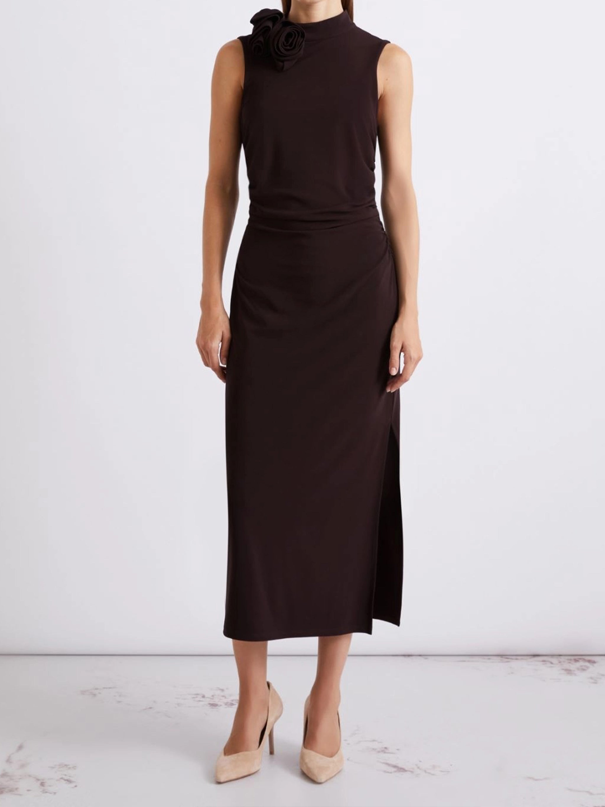 Black Mllmirra Fitted Midi Floral Dress