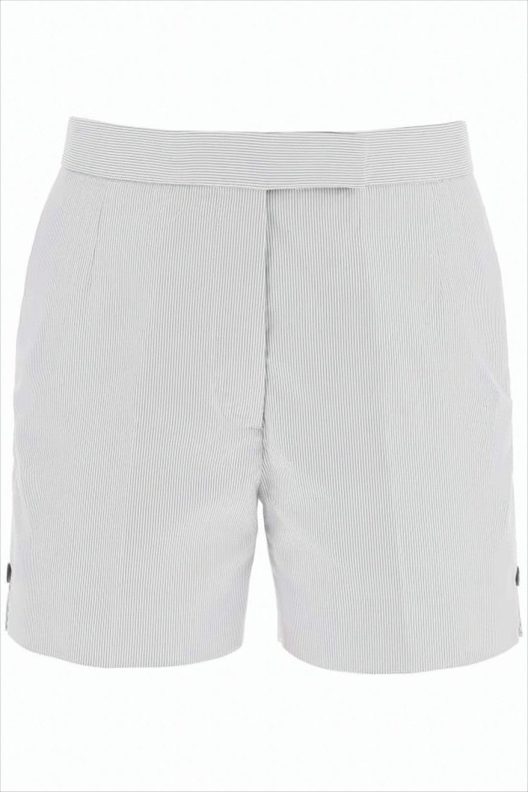 Tailored Pinstripe Shorts with High Waist and Button Details